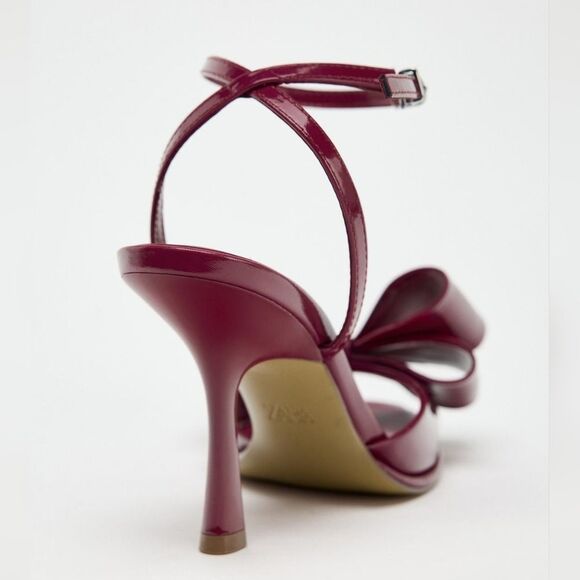 Nwt ZARA RARE PATENT EFFECT BOW SANDALS HEELS - Picture 10 of 11